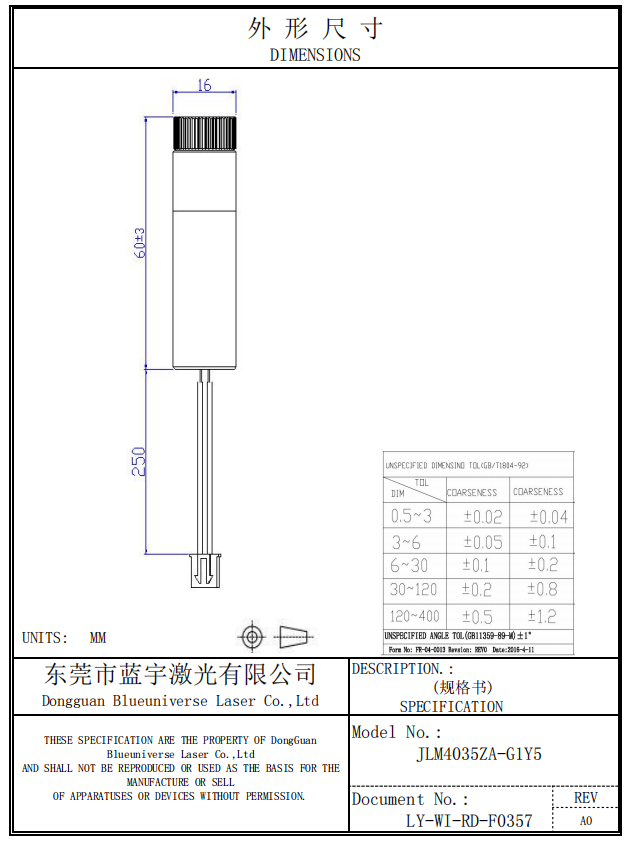 405 nm 350MW m&oacute;dulo l&aacute;ser