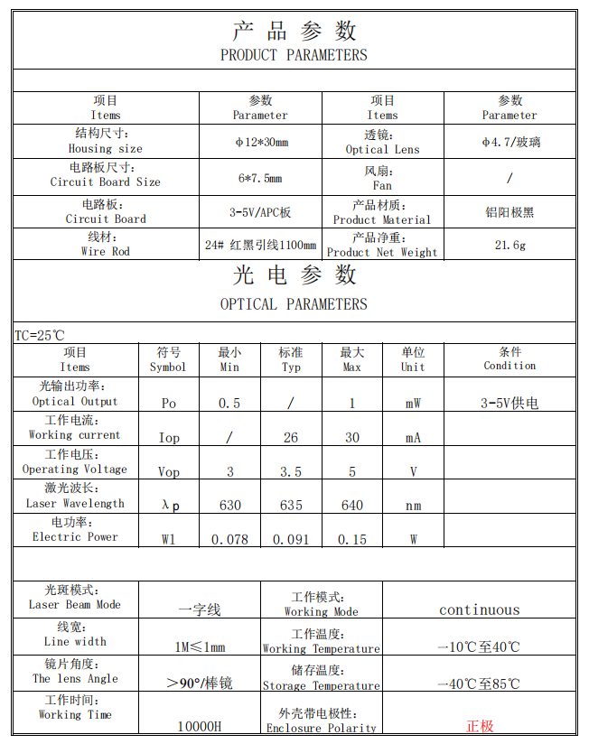 M&oacute;dulo l&aacute;ser de l&iacute;nea de 5 mW