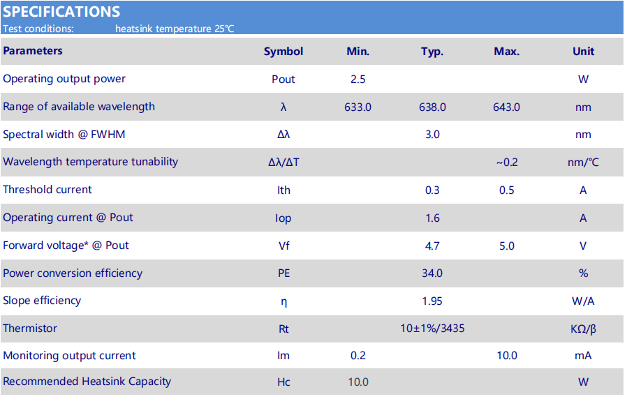 638nm 2w l&aacute;ser rojo
