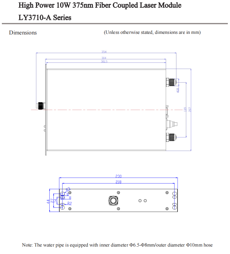 L&aacute;ser de fibra de 10W 375 nm acoplado