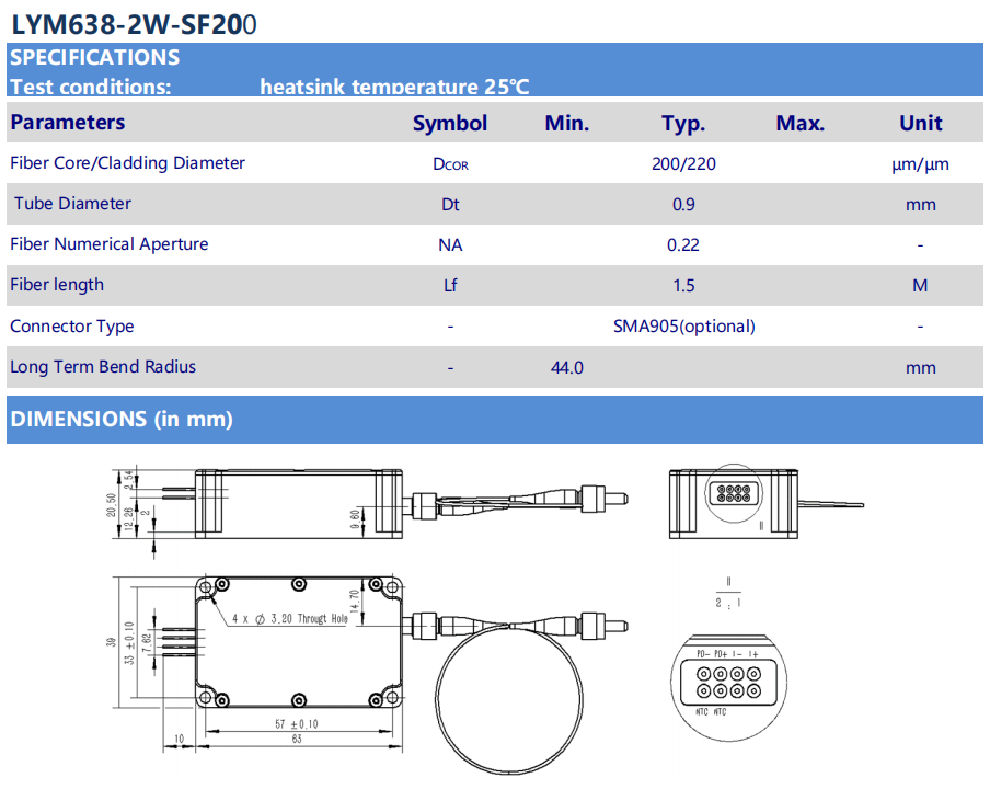 638nm 2w l&aacute;ser rojo